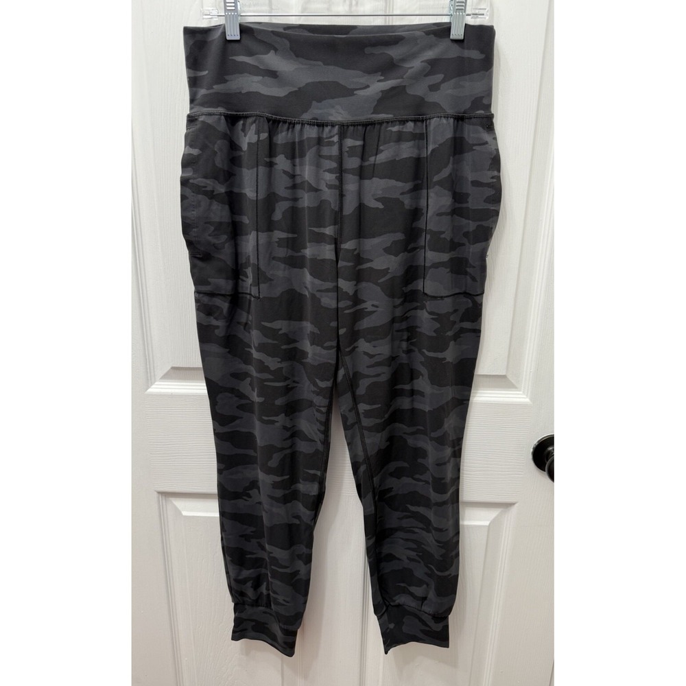 Athleta Salutation Camo Jogger Pants Womens Size Large Gray Black Pockets
